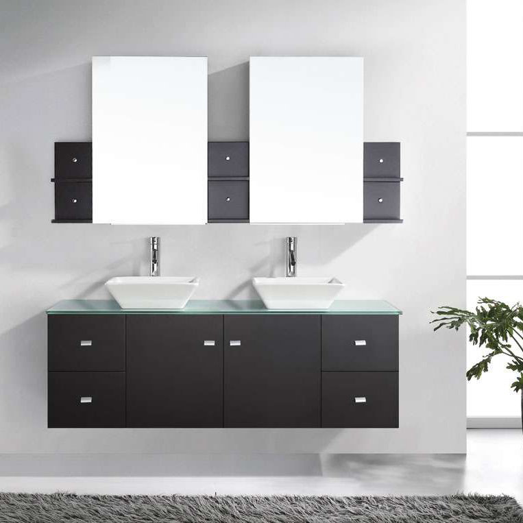Virtu USA Ultra Modern 61" Double Bathroom Vanity Set with Tempered